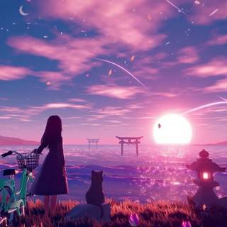 Relaxing anime night wallpaper