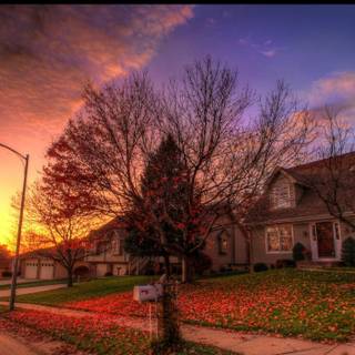 Autumn road sunset wallpaper