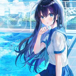 Summer pool cartoon wallpaper