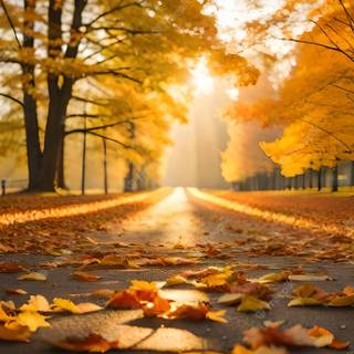 Autumn road sunset wallpaper