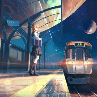 Anime train station wallpaper