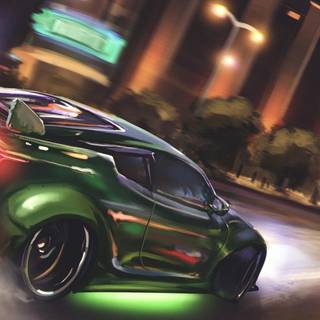 Green car drift wallpaper