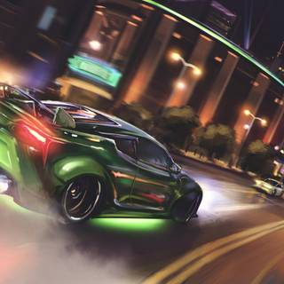 Green car drift wallpaper