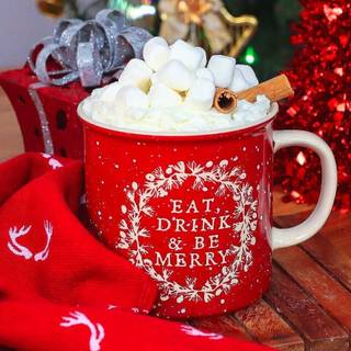 Hot chocolate with a Christmas tree wallpaper