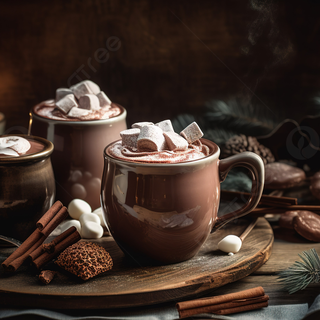 Hot chocolate with a Christmas tree wallpaper