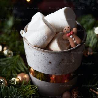 Hot chocolate with a Christmas tree wallpaper