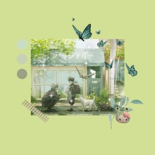 Sage green anime wallpaper