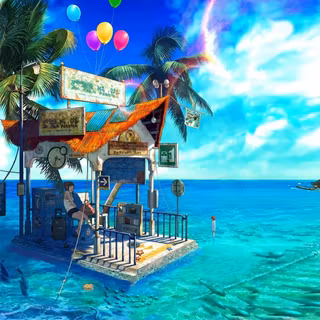 Ocean blue beach anime wallpaper