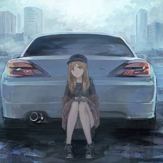 Anime on cars wallpaper