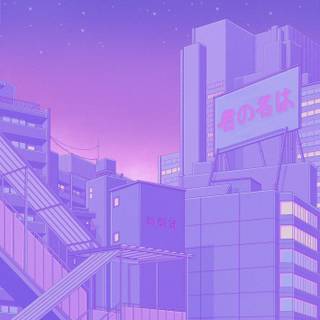 Dark purple anime city wallpaper