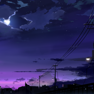 Dark purple anime city wallpaper