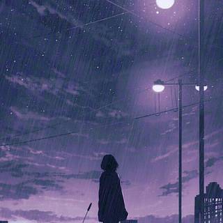 Dark purple anime city wallpaper