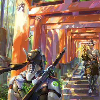 Genji and Hanzo desktop wallpaper