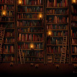 Cozy library wallpaper