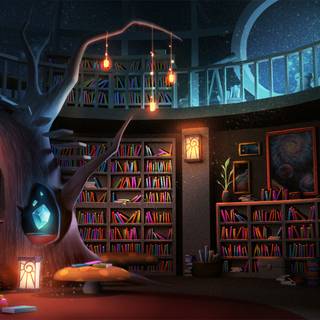 Cozy library wallpaper