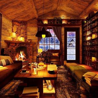 Cozy library wallpaper
