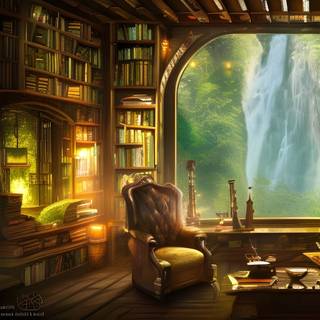 Cozy library wallpaper