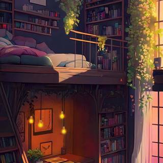 Cozy library wallpaper