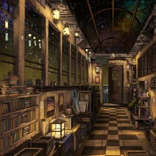 Cozy library wallpaper