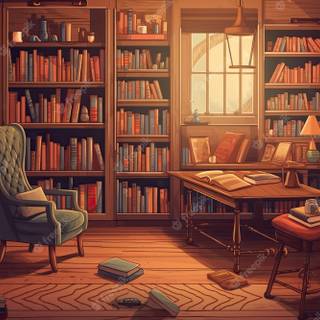 Cozy library wallpaper