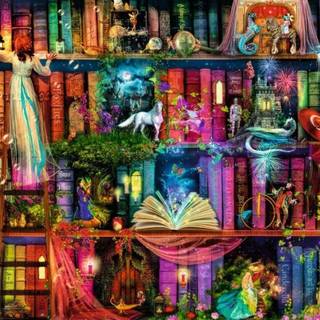 Cozy library wallpaper