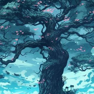 Blue tree wallpaper