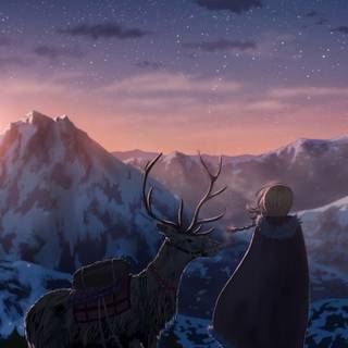 Winter mountains anime wallpaper