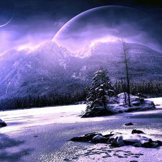 Winter mountains anime wallpaper