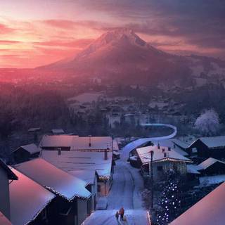 Winter mountains anime wallpaper