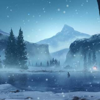Winter mountains anime wallpaper