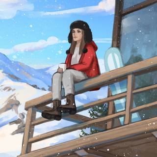 Winter mountains anime wallpaper