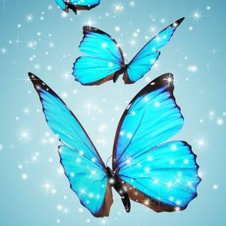 Glittery blue butterfly wallpaper