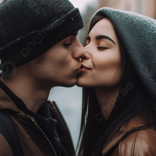 Boyfriend and girlfriend kisses wallpaper