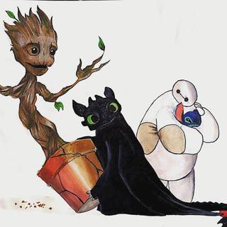 Stitch and Groot wallpaper