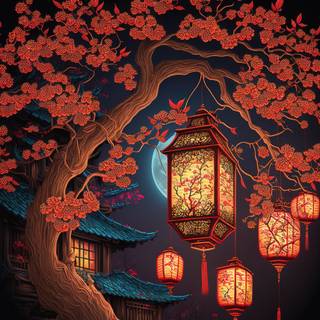 Magical lanterns wallpaper