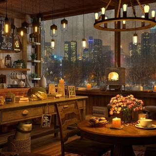 Rainy cafe wallpaper