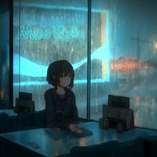 Anime cafe aesthetic desktop wallpaper