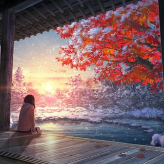 Anime autumn view wallpaper