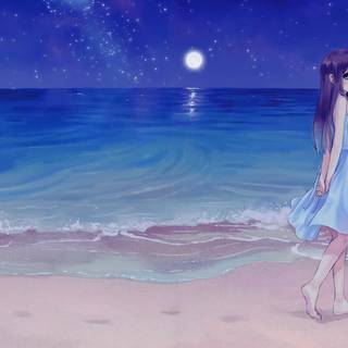 Beach night anime wallpaper