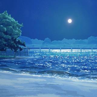 Beach night anime wallpaper