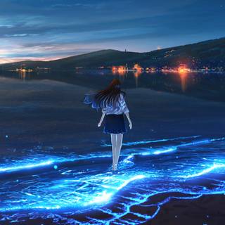 Beach night anime wallpaper