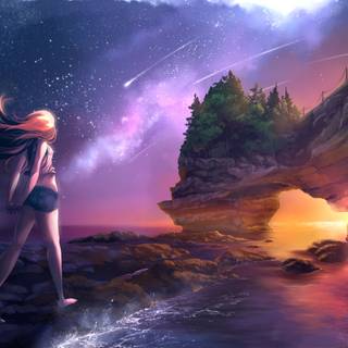 Beach night anime wallpaper