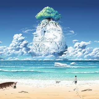 Ocean blue beach anime wallpaper