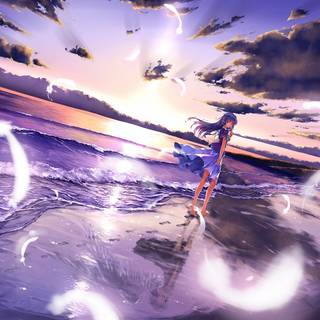 Beach night anime wallpaper