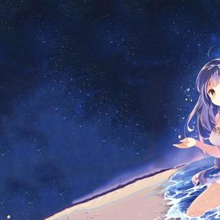Beach night anime wallpaper
