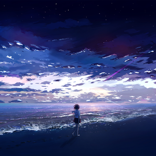 Beach night anime wallpaper