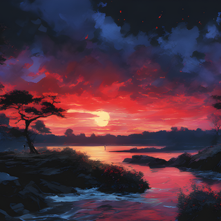 AI sunset lake wallpaper