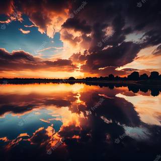 AI sunset lake wallpaper