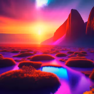 AI sunset lake wallpaper