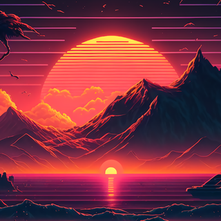 AI sunset lake wallpaper